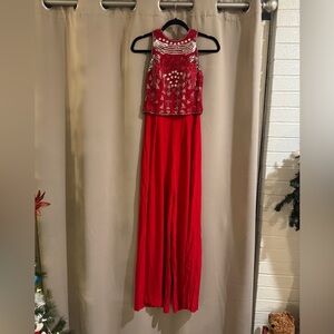 Alvce Designs Red Beaded Wide Leg Romper